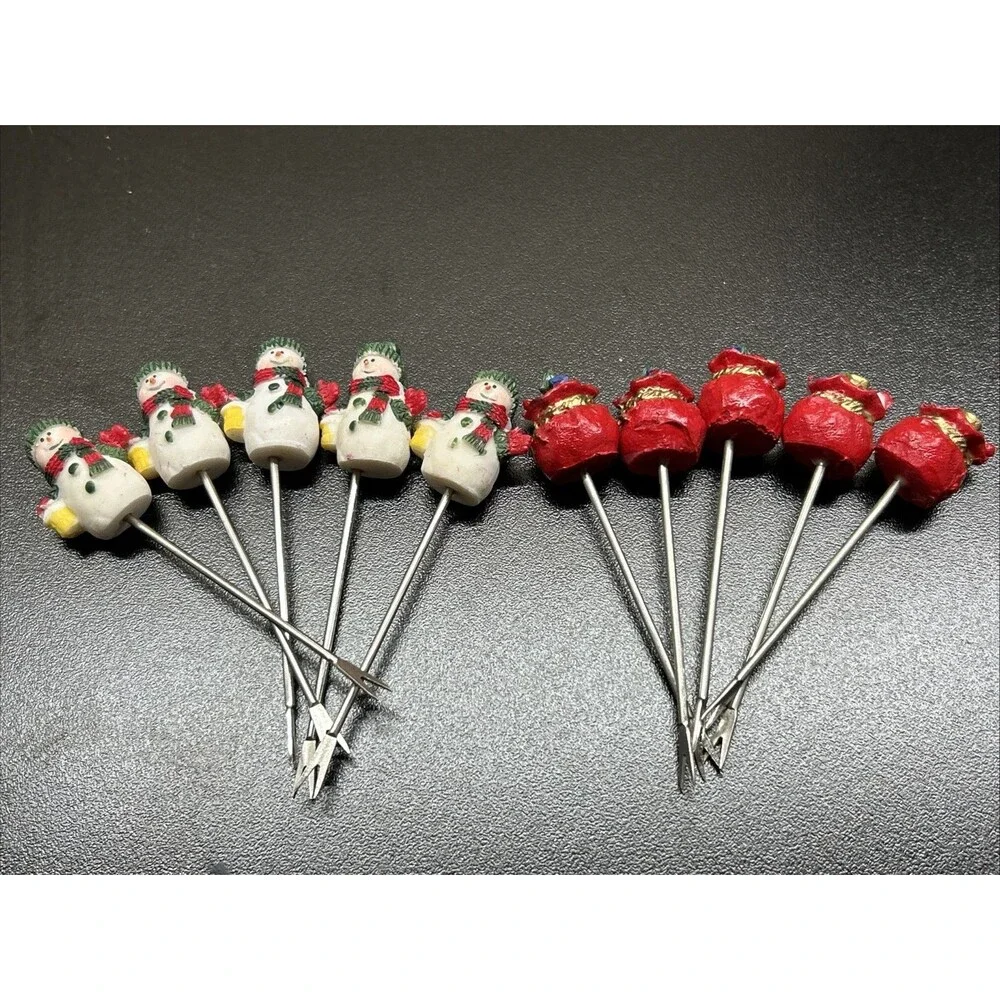 Cupcake Topper / Cocktail Pick - Snowman & Gift Sack - Set of 10